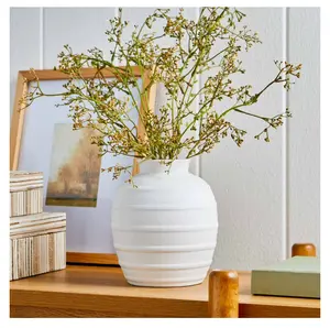 White 8-Inch Textured Ribbed Ceramic Vase