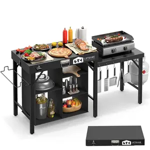 Grill Table for Blackstone Griddle, Portable Foldable Grill Table with Storage Fits Ninja, Blackstone Griddle Stand for Outdoor Camping, Picnic, Garden, Patio, Dining, BBQ, Party