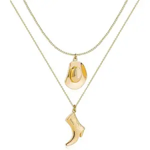 Veliora Gift B Cowgirl Necklace Sparkly Rhinestone Star Western Cowgirl Boot Charm Necklace Stackable Necklaces Set Country Concert Outfits