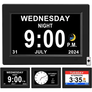 8inch  Impaired Vision Digital  Clock with Day and Time for  Calendar Clock No  Plug-in Power Outage Memory DST Auto Dimmable Clock