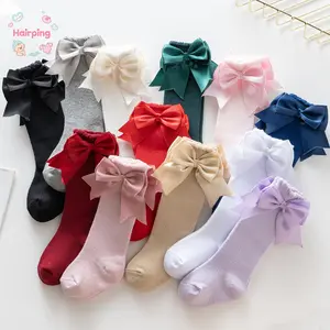 Baby Girl Multi-Color Bow-Knot Knee-High Socks Set, Soft Cotton Toddler Dress Socks for Daily Wear & Party Occasions