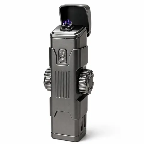 Rechargeable Dual Arc Fidget Lighter with LED Lights, Dual-Sided Spinner Bearings, Windproof USB Electric Pocket Lighter for Men