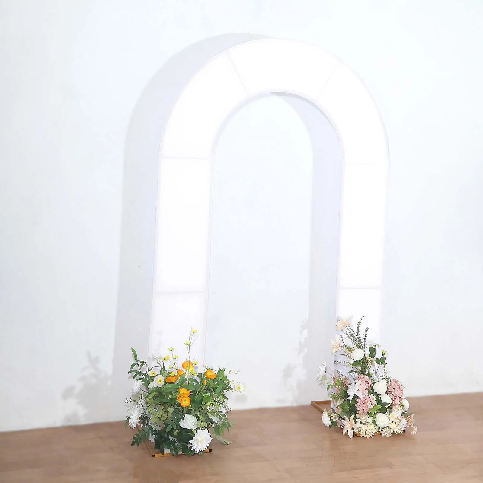 8ft White Spandex Stretch Fitted Open U-Shaped Arch Cover - Double-Sided Decorative Fabric Backdrop for Wedding, Party Decoration, Photoshoot Use, Indoor Backdrops with Multiple Uses