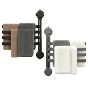 Towel Rack with Vacuum Suction & No Drill,270° Swivel 4 Tier in Gunmetal,Holds Strong on Glass & Tile Walls