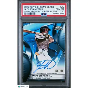 2025 Topps Chrome Black Autographs Jackson Merrill #JM Blue Refractor /150 PSA 10