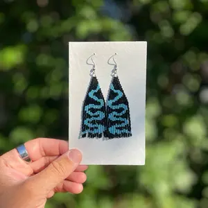 Black and Blue River Bend Beaded Fringe Earrings