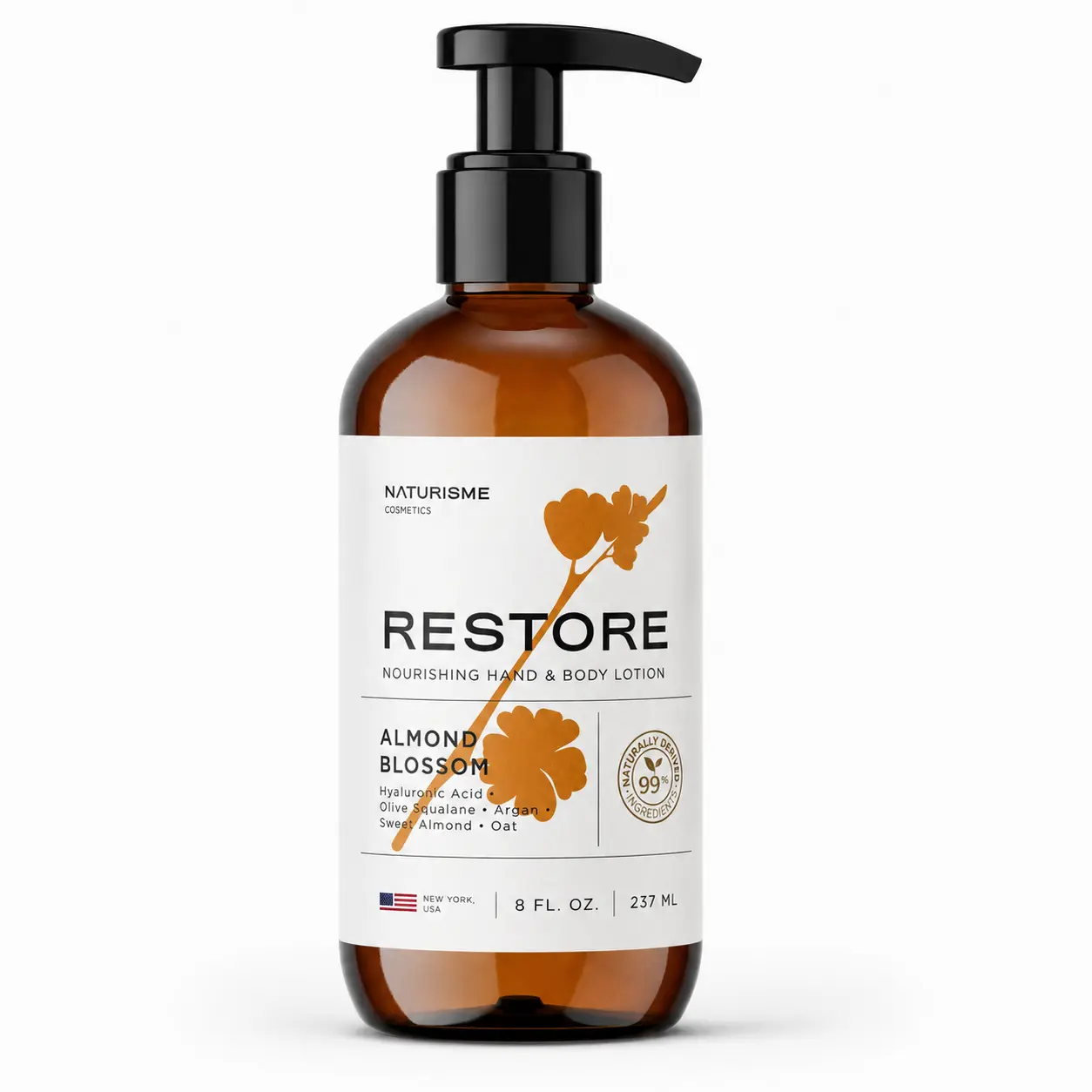 Restore Silky Hand & Body Lotion - 8 fl oz Non-Toxic Plant-Based Cruelty-Free Moisturizer with Shea Butter, Olive Squalane, Oat Extract, Argan, Hyaluronic Acid, Natural Almond Blossom Fragrance for Adults' Daily Dry Skin Moisture