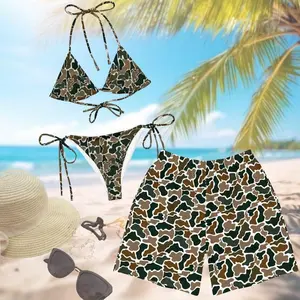 Matching Duck Camo Couples Swimwear, Bikini Tie Side Thong & Men’s Beach Shorts Set, Hawaiian Style Swimsuit, His and Hers Beachwear Gift