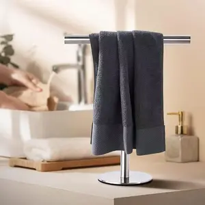 Gold Hand Towel Holder Stand with Heavy Stainless Steel Base, T-Shape Towel Rack, Free-Standing Towel Holder Countertop for Bathroom (Brushed Gold)