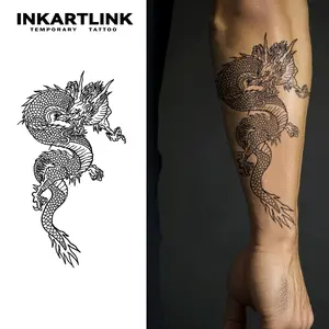 INKARTLINK Tattoo Tech,2 Sheets Extra-Large Semi Permanent Tattoo,Adult Art Design Temporary Tattoos, Lasts 1-2 Weeks, Waterproof, Realistic look, No Adhesive, No reflection (Dargon Design?