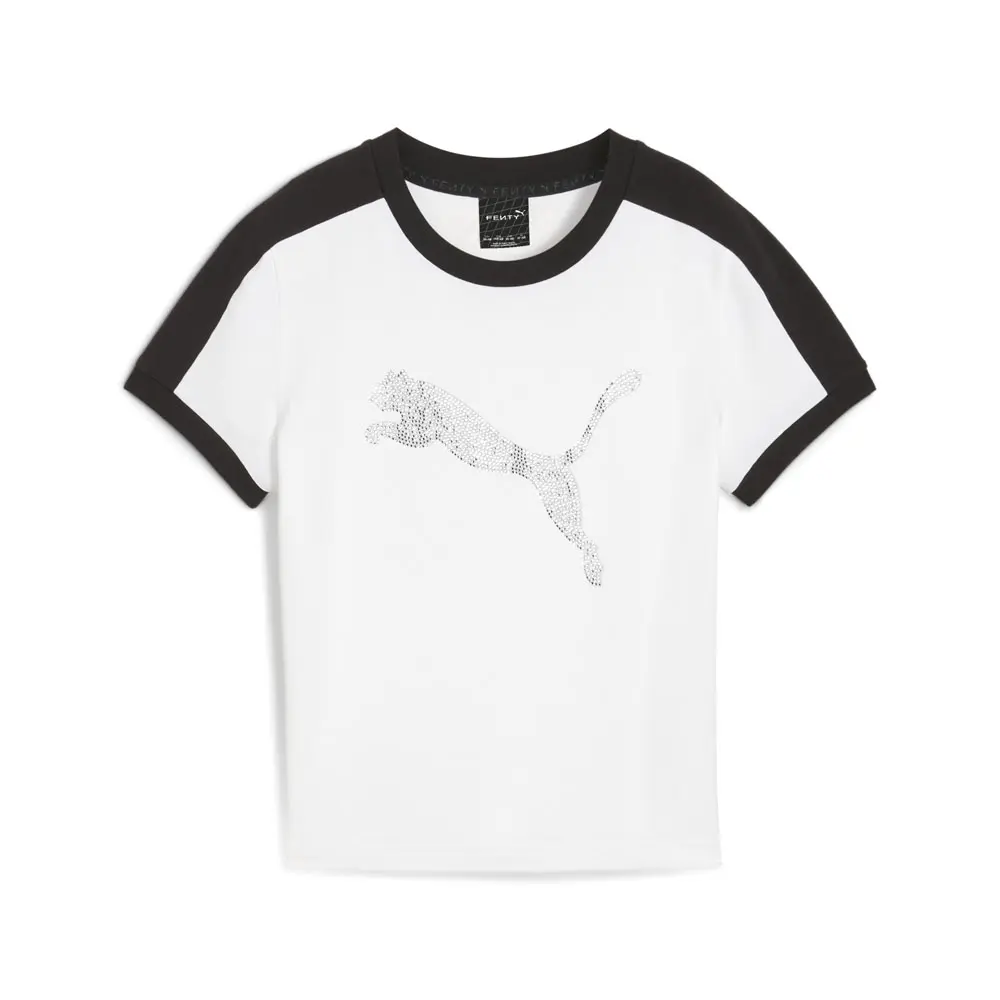 PUMA Womens Fenty X T7 Slim Crew Neck Short Sleeve Casual Tops Casual - White