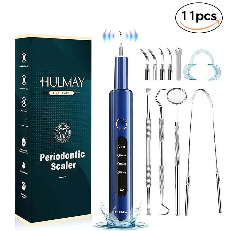 Hulmay Water Flosser Tartar Remover for Teeth,Dental Calculus Remover Teeth Cleaning Kit with LED Light & 4 Adjustable Modes Rechargeable，11 accessories