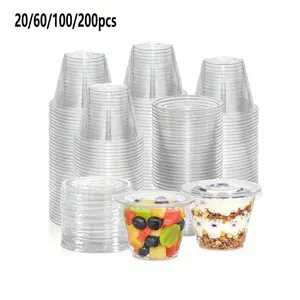 20/60/100/200pcs Transparent Cup Set with Lids, Ideal for Desserts & Snacks, Perfect for Parties & Weddings, Versatile Storage Solution