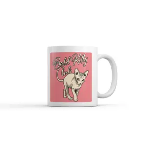 Bald Kitty Club Mug Funny Sarcastic Hairless Cat Graphic Novelty Coffee Cup - 11oz Funny Coffee Mugs Ceramic Printed Drinkware Cup