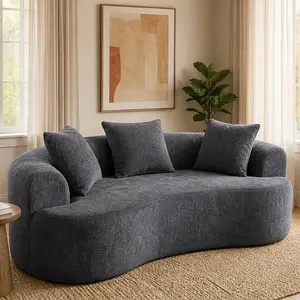 ARCH Modern Crescent Sofa 3-Seat Couch for Living Room, Grey Chenille Fabric, Low-Back Design with Deep Cushions, Self-Inflating Foam & Spring, No Assembly Needed, Compact Sofa in a Box for Apartment or Home, Grey Color Options, Foam+Spring Material