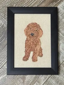 Red Doodle Dog Machine Embroidered and Framed! Unique Canine Charm Tabletop Decor for Home or Office! Other Designs and Breeds Available! Desktop Decoration Signs