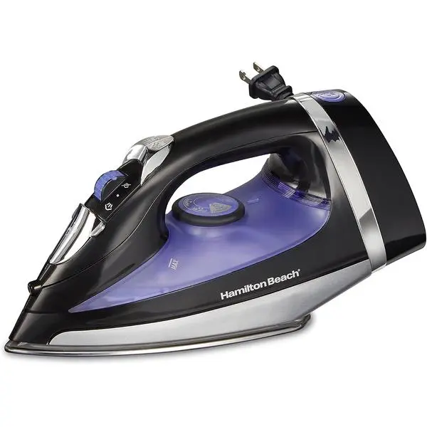 Hamilton Beach Steam Iron for Clothes With Versatile Steam Options | Durable Smooth Press Stainless Steel Soleplate | 1200 Watts, Heat-Up In Under 1 Minute | 8’ Retractable Cord | Black | 14214