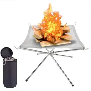 Volixor Folding Portable Steel Mesh Camping Fire Pit Outdoor Wood Burning Bonfires Rack Stainless Steel Fire Pit with Carrying Bag