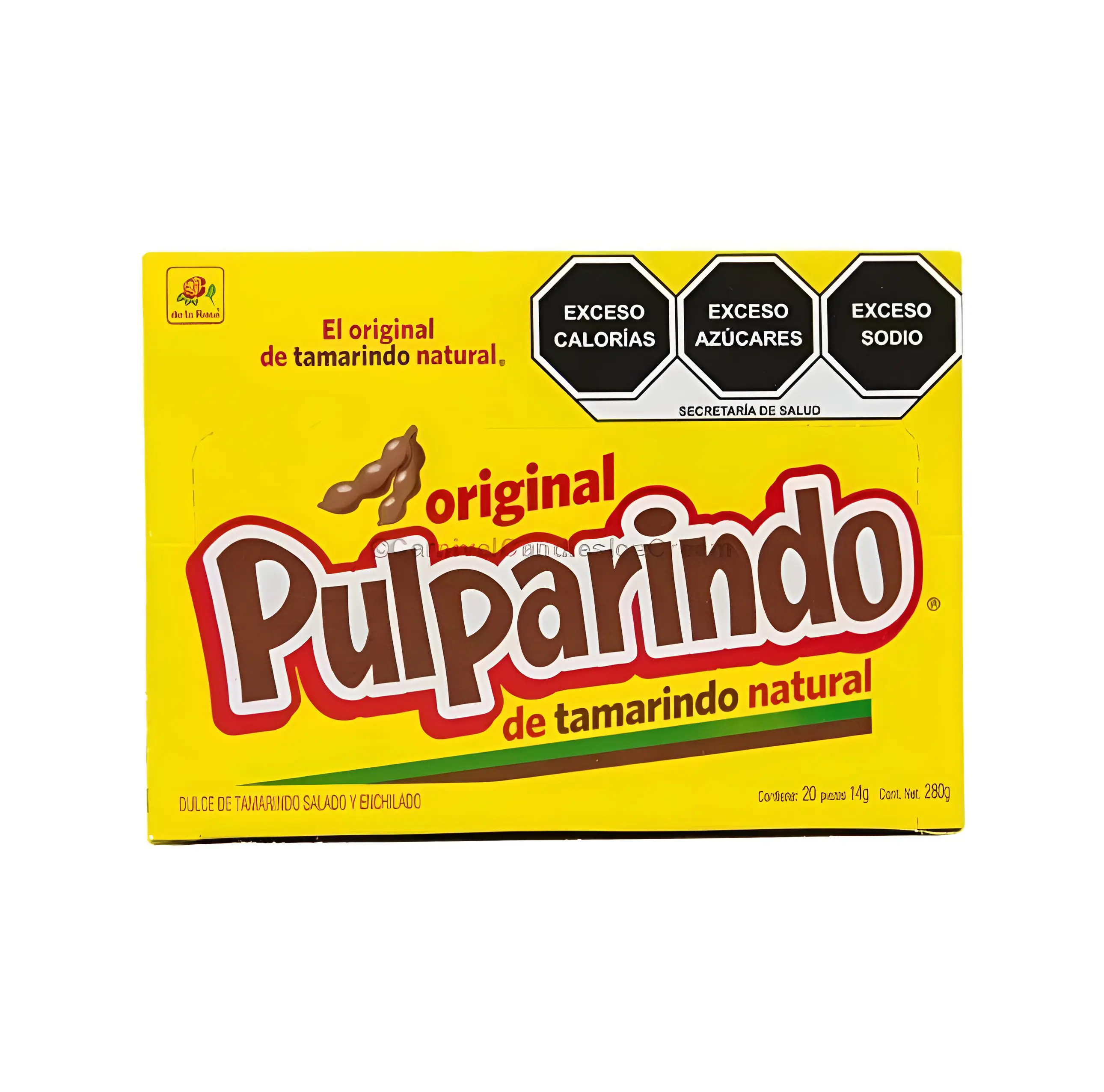 De La Rosa Pulparindo Original Flavored Tamarindo Mexican Candy (20 Count) Sweet Snack Bonbon Fruit, Dulces Mexicanos