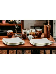 212 MAIN Solid-Color Stylish Contemporary Ceramic Square Tableware, 6-Piece Square Salad Plates Set for 6, White