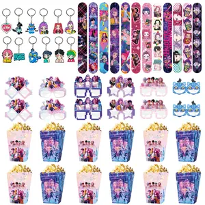Korean cartoon girl group birthday party gift set of 4 pieces: 12 bracelets, 12 keychains, 12 popcorn boxes, 12 decorative glasses. The best choice for birthday parties or gatherings, everyone has their own exclusive gift.