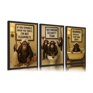 3pcs/set Funny Monkey Bathroom Canvas Wall Art With Humorous Chimpanzee Slogan Posters Prints Vintage Animal Bathroom Wall Decor Pictures for Bathrooms Toilets And Showers Home Decorate Unframed Vintage Design