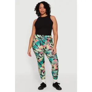 Plus Size Patterned Leggings with Cell Phone Pockets