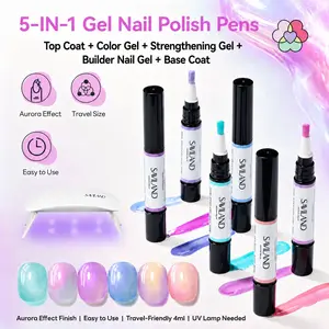 SAVILAND 5-in-1 Gel Nail Polish Pen, Aurora Effect Gel Nail Pen with Base Color Top Coat in One, Easy Apply UV/LED Curing Nail Polish Pen, Travel-Friendly No-Mess Manicure for DIY Nail Art