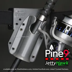 JettyHawk™ Fishing Rod Holster. Third Hand, On-Demand. Fish in One Hand, Pliers in the other.