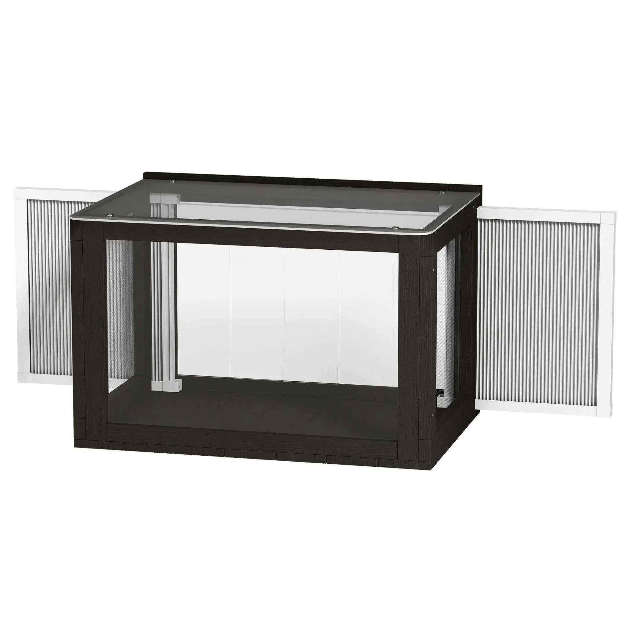 Window-Mounted Outdoor Cat Enclosure (Catio) with Adjustable Side Panels, Waterproof Black and White, 24L x 18.5W x 16.1H In, 25-41In Fit, Safe Sunbathing Perch for Cats Up to 22Lbs