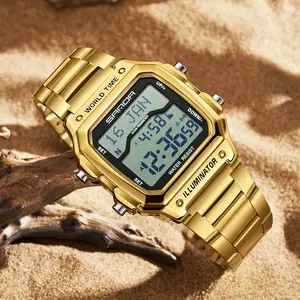 SANDA Men'S Golden-Tone Digital Watch with Date Display, Alarm, Countdown Timer & Illuminator - Zinc Alloy Case, Stainless Steel Strap, 30m Waterproof - Perfect Holiday Gift for Him, Date Display Watch |   Modern Watch Design |   Durable Watch