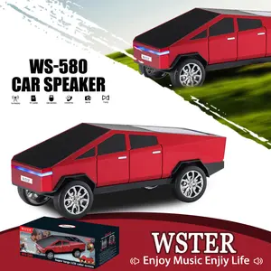 WSTER WS-580 style car Bluetooth speaker, supports USB, TF card, AUX and FM stereo, subwoofer, wireless Bluetooth function, LED light, suitable for home, outdoor parties, suitable for gifts and other occasions.