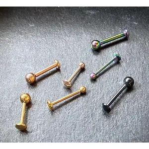 1pc Push In Top Ball PVD 16g Labret Monroe Stud Lip Ring Helix Ear Cartilage