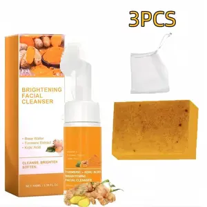 Turmeric Facial Cleanser Set – Cleansing Mousse & Soap, Deep Cleansing Face Wash for Brightening & Clear Skin