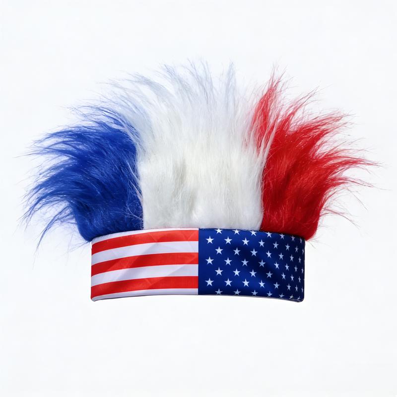 USA Flag Fan Wig – Red, White & Blue for World Cup & Holiday Celebrations