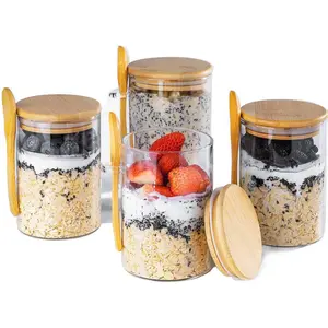 Overnight Oats Containers with Lids 16oz Glass Meal Prep Jars 4 Pack Airtight Meal Prep Glassware for Oatmeal & Pudding Perfect for Portion Control & Freshness