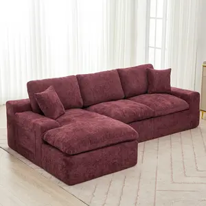 [SOIYELIFE] Cloud Sectional Sofa 107.9" Upholstered Sofa Couch with Double-layer Cushion and Side Pockets, Free-combined Sectional Sofa Full-compressed Sofa for Living Room, Red