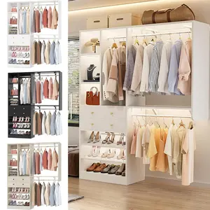 Cyclysio 5FT Wooden Wardrobe Closet System with Reversible Hanging Shelving, 2 Wood Drawers, Shoe Storage Shelves and Closet Organization Racks
