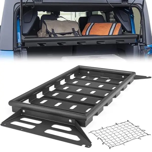 Yzona High-Strength Steel Metal Rear Cargo Basket Rack Shelf, 350lb Capacity, 42.12x20.47x3.94in, for 2021-2025 Ford Bronco 4-Door Hardtops (Excludes Softtop/Sport), EVA Foam Interior Organizer with Elastic Net, Easy Installation, Vehicle Accessories, Hea