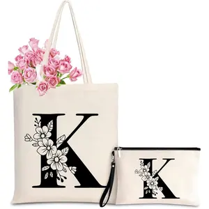 Personalized Initial Tote Bag for Women - Monogrammed Bags with Makeup  Bag for Wedding, Birthday, Teacher, Mother's Day