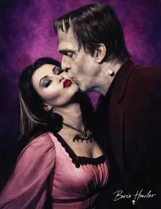Boris Howler HERMAN & LILY MUNSTER 8.5X11 Art Print SIGNED THE MUNSTERS