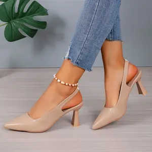 [Stiletto Heel Slingback Shoes] Chic Women's Slingback Shoes - Pointed Toe, Stiletto Heel, Breathable Microfiber Cover, Accent, Versatile All Seasons