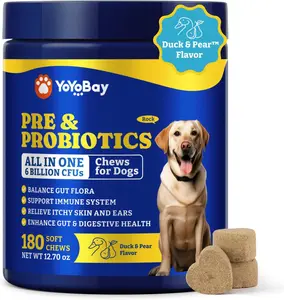 Probiotics for Dogs - YoYoBay Dog Probiotics for Dog Yeast Balance, Itchy Skin, Gut, Support Immune & Skin Health, Itch Relief - 6 Billion CFUs, 180 Soft Chews, Duck & Pear Flavor - with Prebiotics & Digestive Enzymes for Pet
