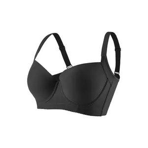 Seamless Deep V Push-Up Bra Women's Wireless Underwear Side Breast Support Anti-Sagging Breathable Comfortable Navy Blue Bra