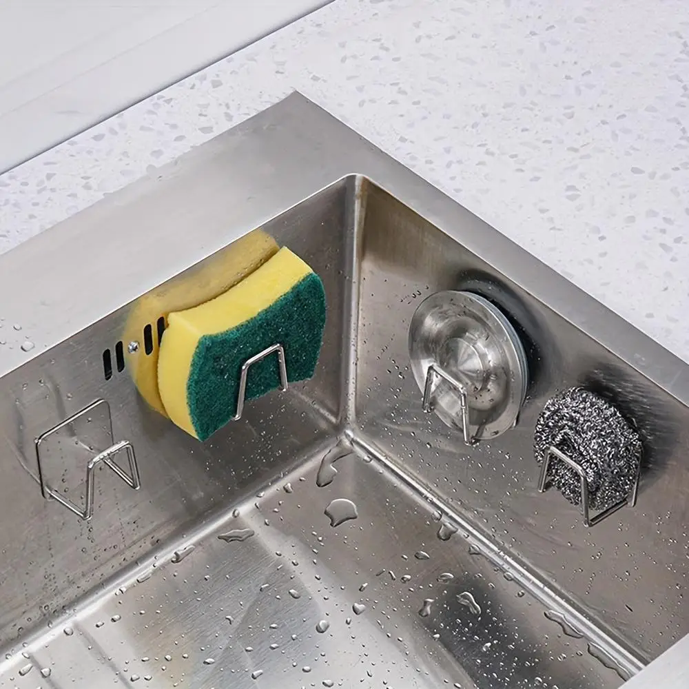 Stainless Steel Kitchen Sink Drain Rack, 1/2/4 Counts Punch Free Sink Sponge Holder, Kitchen Sink Storage Rack for Home Bathroom Dining Room