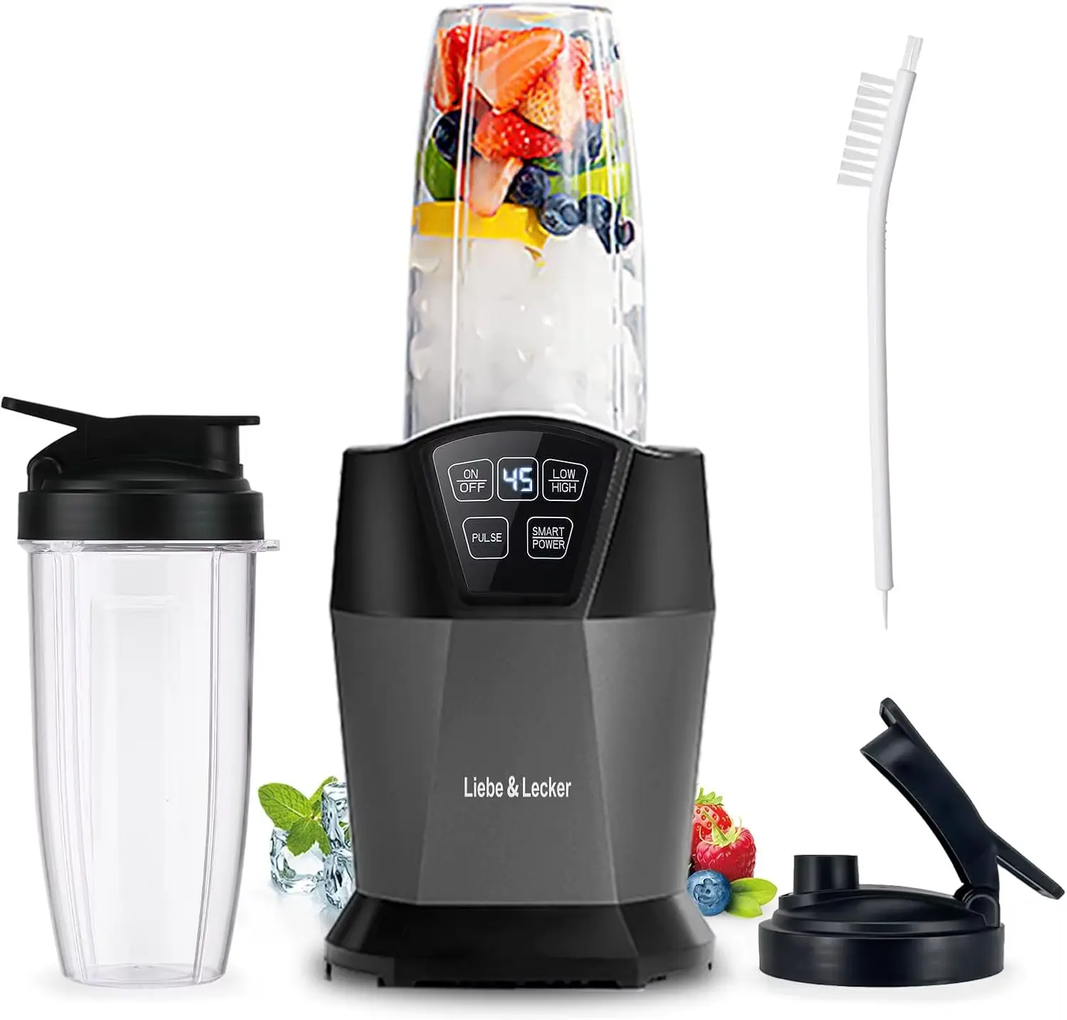Blender with 1200W-Peak-Watts, Powerful Smoothie Blender Smart Technology Blended Frozen Fruit for Smoothies, with Two 28-Oz To- iosn