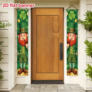 2D flat banners, 1 pair, St. Patrick's Day front porch sign banners, Irish lucky clover party banners, decorative banner, polyester door couplets, perfect for outdoor and indoor front porches, patios, garages and home background decoration