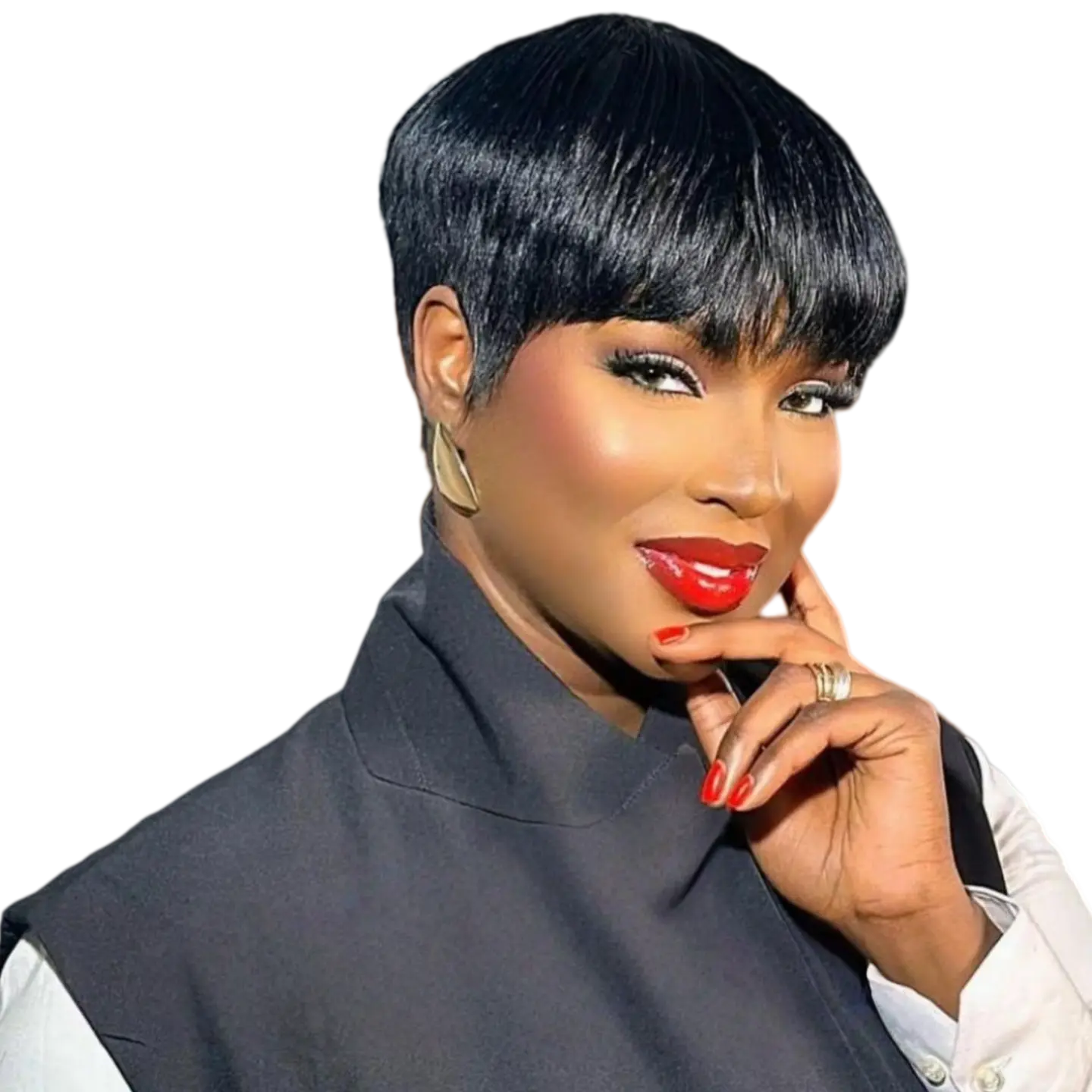 SuperNova Short Pixie Cut Human Hair Wig with Bangs | Glueless Straight Wig, Ready to Wear, Natural Hairline for Black Women (#1B / Blonde) #SummerVibes