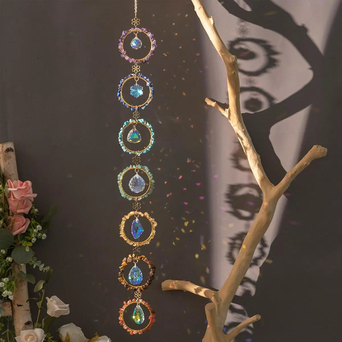Crystal Sun Catcher, Seven Ring Rainbow Maker, Christmas Gift, Courtyard Garden Living Room Window Decoration, Garden Accessories, Holiday Ornament