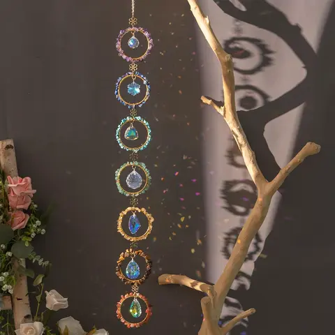 Crystal Sun Catcher, Seven Ring Rainbow Maker, Christmas Gift, Courtyard Garden Living Room Window Decoration, Garden Accessories, Holiday Ornament, Outdoor Garden Accessory